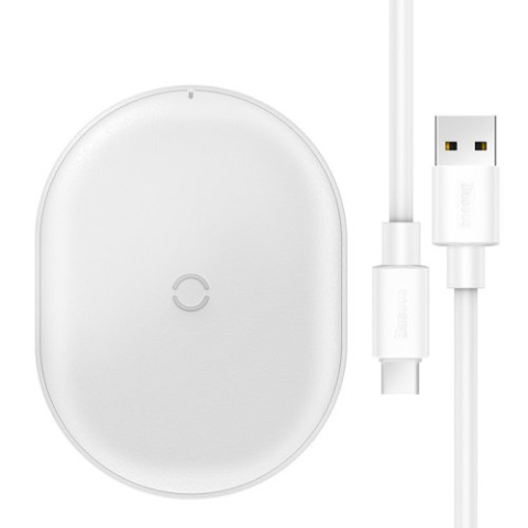 Baseus Cobble bezprzewodowa indukcyjna ładowarka Qi 15W + kabel USB - USB Typ C 1m biały