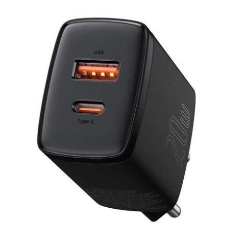 Baseus Compact szybka ładowarka sieciowa USB / USB Typ C 20W 3A Power Delivery Quick Charge 3.0 czarny
