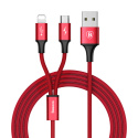 Baseus Rapid kabel przewód USB 2w1 Lightning / micro USB w nylonowym oplocie 3A 1.2m czerwony