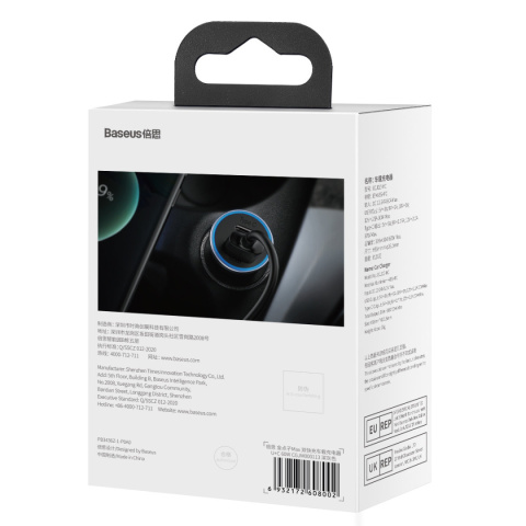 Baseus Golden Contactor Max szybka ładowarka samochodowa USB + USB typu C 60W Quick Charge ciemnoszary